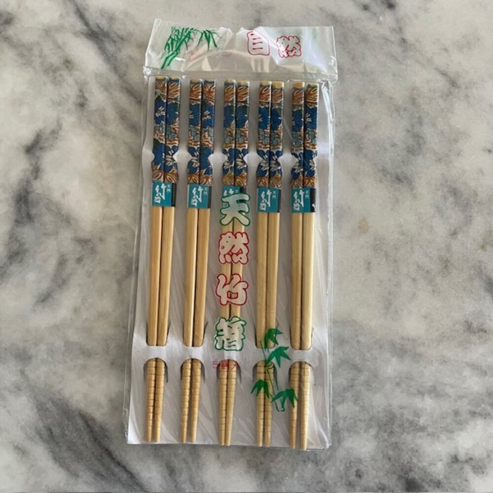 Natural Bamboo Wooden Chopsticks - 5 Set Reusable - New In Packaging